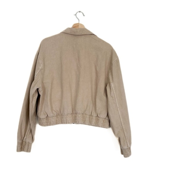 MNG Mango Beige Denim Bomber Jacket Womens Sz Large Minimalist Casual - Picture 5 of 6